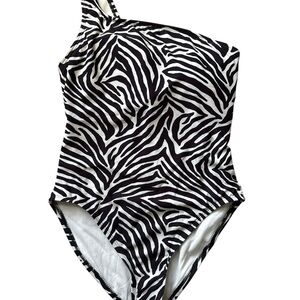 Kate Spade Black and White Zebra One-Shoulder Swimsuit